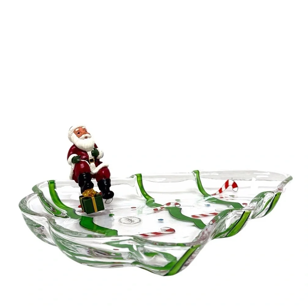 Gorham Tree Candy Dish 8” with sitting Santa Red & Green Christmas EUC